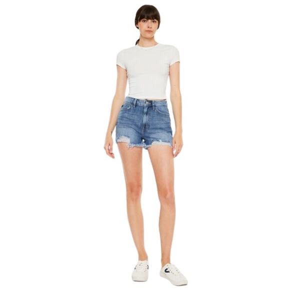 KanCan Distressed Raw Hem High Waist Denim Shorts - KC9145M - Size 13/30 - Picture 8 of 8